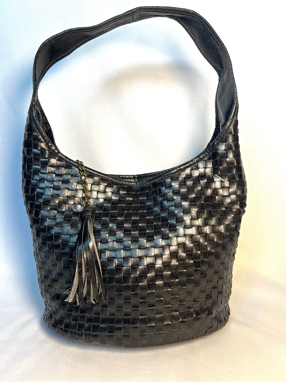 Braciano Woven Faux Leather Hobo Bag Black Tassel Shoulder Purse - Picture 3 of 11